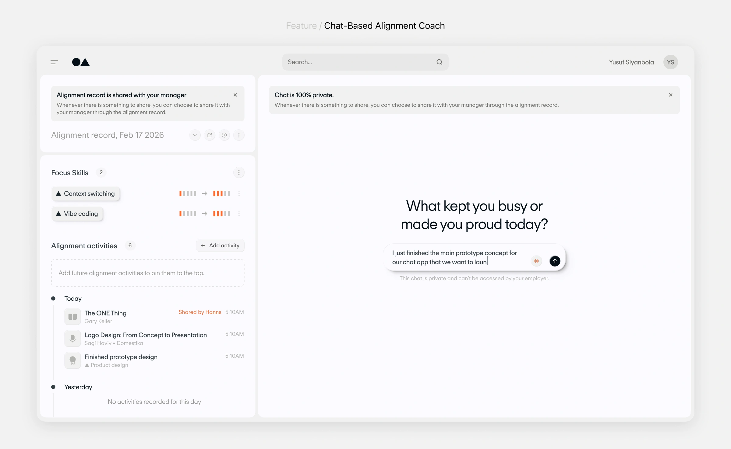 Chat-based alignment coach